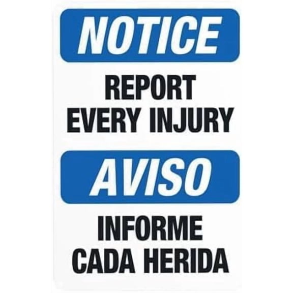Report Every Injury Bilingual Metal Sign, Workplace Safety Slogan Plaque for Home Business Road Yard Garage Street, Dual-Language Injury Reporting Sign, 8x12 Inch