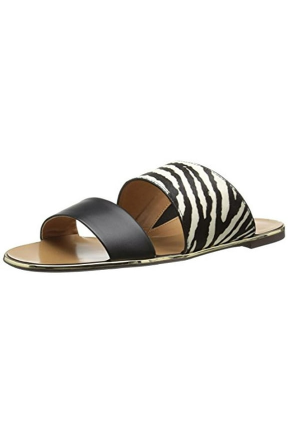 Womens Calf Hair Flat Slide Sandals