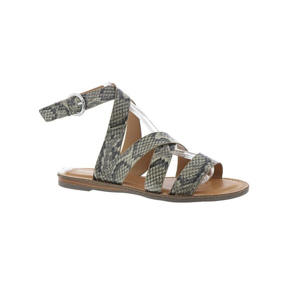 Report Womens Quill Snake Print Strappy Flats Taupe 6 Medium (B,M)