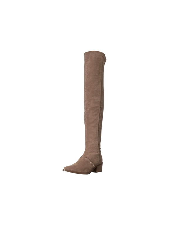 Womens Zaria Satin Pointed Toe Over Knee Fashion Boots, Taupe, Size 6.5