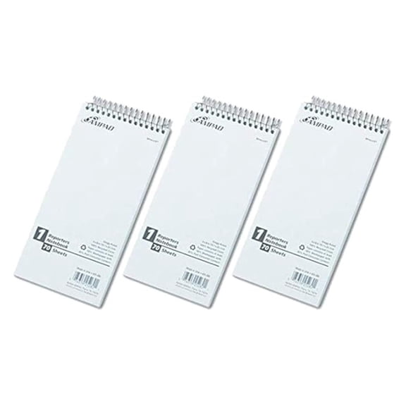 Reporter Spiral Notebook, Gregg Rule, 4 x 8, White, 70 Sheets [Set of 3]