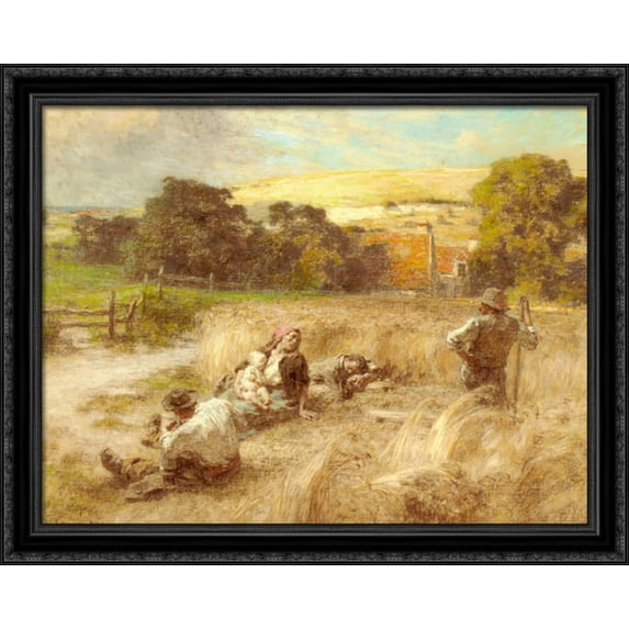 Repos Pendant La Moisson 34x28 Large Black Ornate Wood Framed Canvas Art by Leon Augustin L'Hermitte