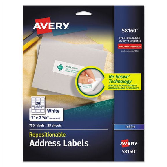 Repositionable Address Labels W/surefeed, Inkjet/laser, 1 X 2 5/8, White, 750/bx | Bundle of 2 Boxes