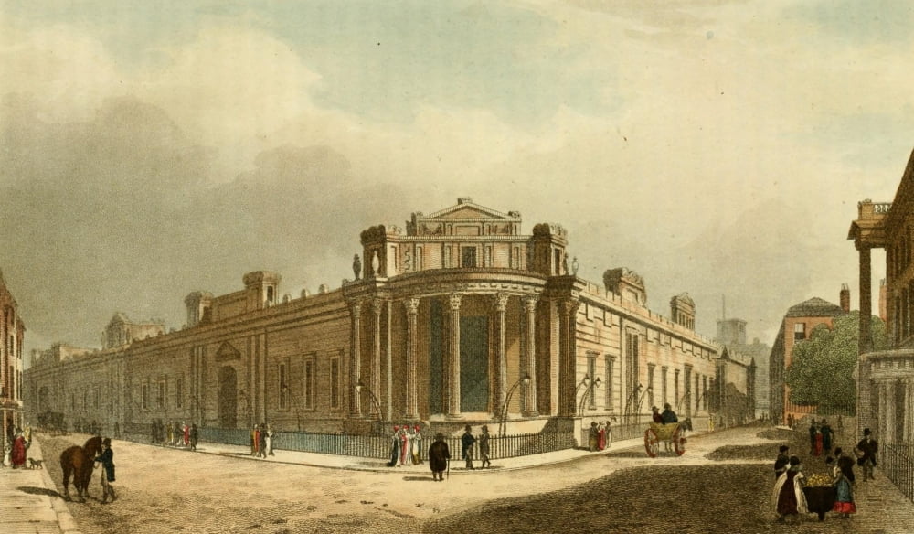 Repository of Arts 1817 Bank of England from Cateaton St Canvas Art - A Pugin (18 x 24)