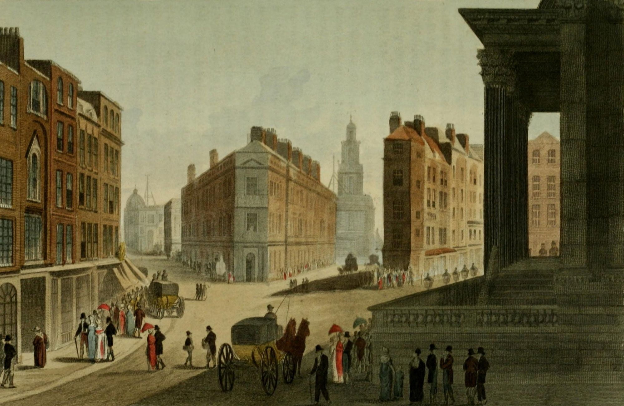 Repository of Arts 1817 Cornhill Lombard St & Mansion House Canvas Art - Unknown (18 x 24)