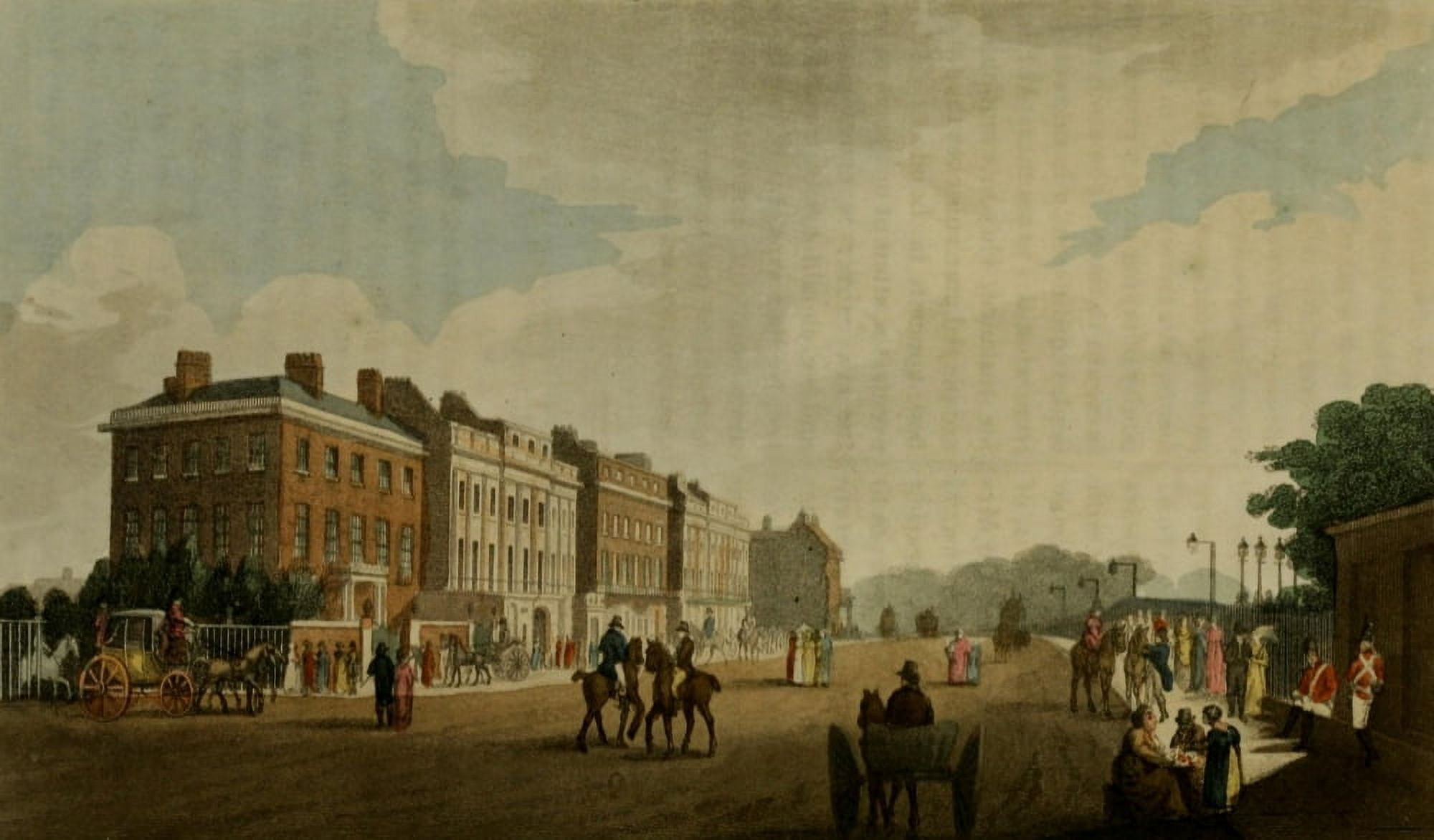 Repository of Arts 1817 Piccadilly from Hyde Park Corner Canvas Art - Unknown (24 x 36)