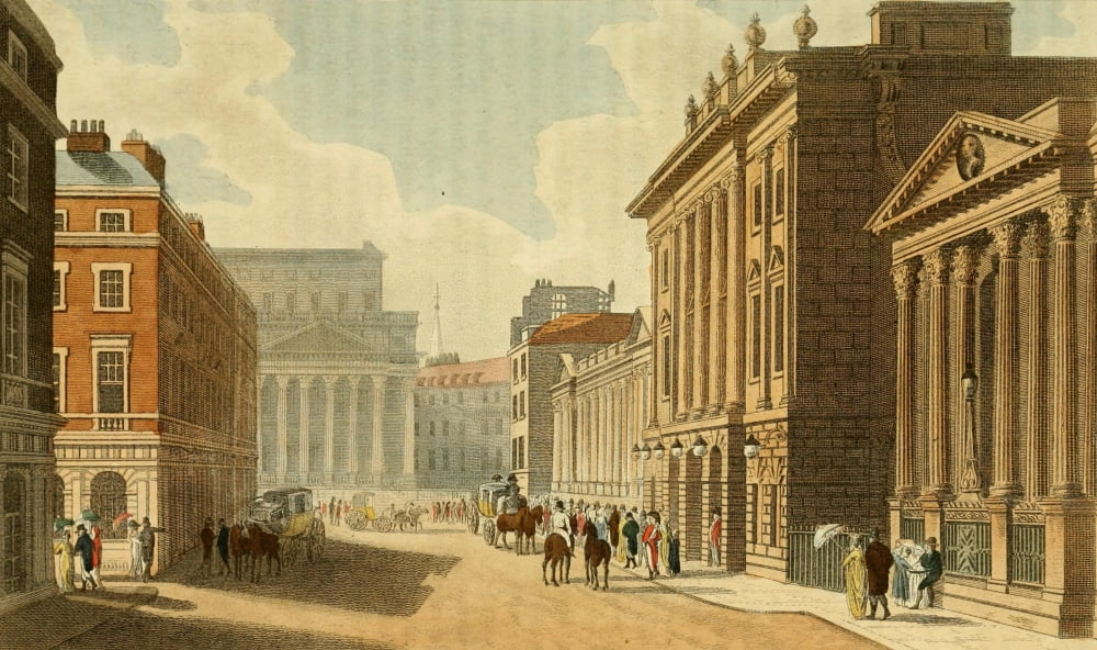 Repository of Arts 1817 South view of the Bank Canvas Art - Unknown (24 x 36)