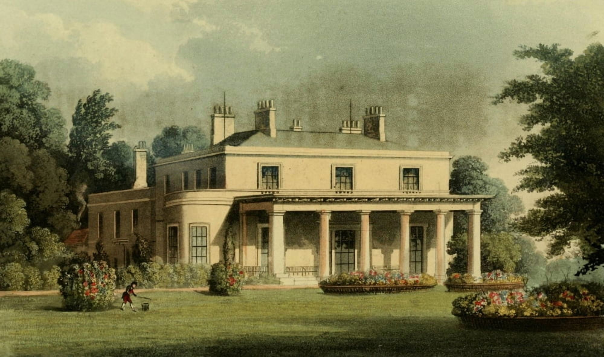 Repository of Arts 1817 Wimbledon House garden view Canvas Art - Thomas H Shepherd (18 x 24)