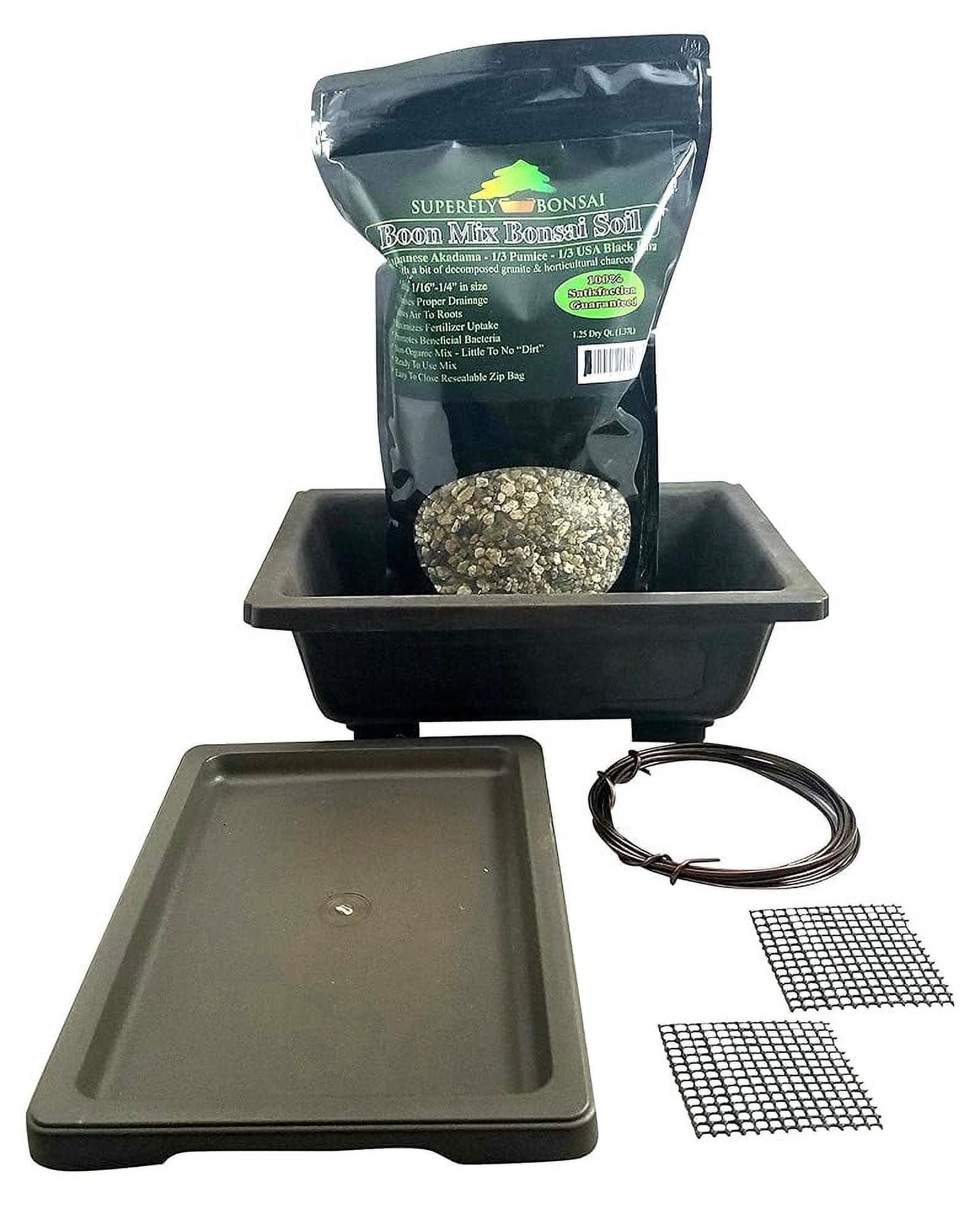 Repotting Kit Mica Pot, Plastic Drip/Humidity Tray, Soil, Wire & Mesh