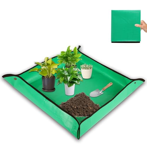 Repotting Mat for Indoor Plant - 26'' x 26'' Planting Mat Soil Mess Control,Portable Succulent Planting Potting Tray Waterproof Gardening Transplanting Bonsai Tools(Pale Green)