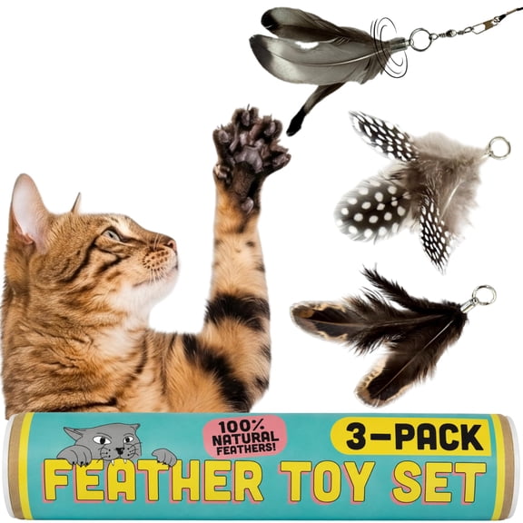 Repounce Cat Wand Feather Refill, Natural Feather Cat Toy Attachment, 3 Pack