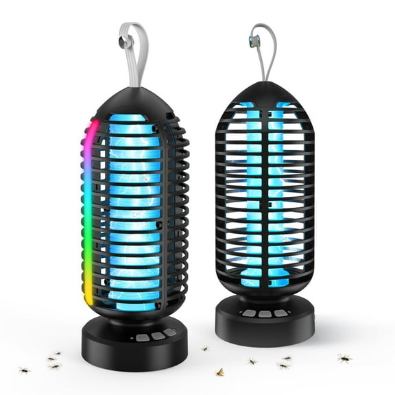 Reppiss Electric Bug Zapper Outdoor, Fly Mosquito Killer Lamp with Color Chaning LED Light for Patio, Camping, Black, 2 Pcs