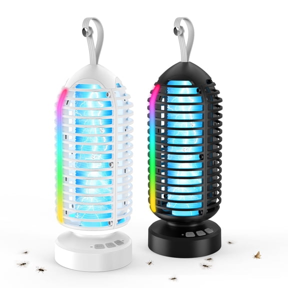 Reppiss Electric Bug Zapper Outdoor, Fly Mosquito Killer Lamp with Color Chaning LED Light for Patio, Camping, Black/White, 2 Pcs