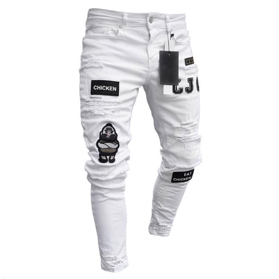 Reppunk Fashion Men Holes Embroidery Stretch Skinny Jeans Trousers Ripped Slim Male Joggers Pencil Denim Pants
