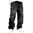 thumbnail image 1 of Reppunk Men's Ripped Distressed Loose Fit Comfortable Straight Fit Jeans Streetwear Menswear Plain Solid Color Denim Pants Trousers  Casual Stylish Casual Stylish, 1 of 7