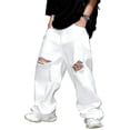 thumbnail image 1 of Reppunk Men's Solid White Distressed Baggy Wide Leg Jeans, Oversized Loose Stacked Ripped Denim Pants, Business Casual Versatile Office Daily Commute Trousers, 1 of 6