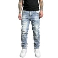 thumbnail image 1 of Reppunk Men's Vintage Light Wash Distressed Stacked Flare Jeans, Slim Bootcut Ripped Stretch Denim Pants, Business Casual Versatile Office Daily Commute Trousers, 1 of 8