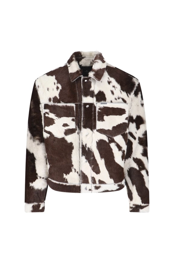 Multicolor Cow Print Leather Jacket (Men's)
