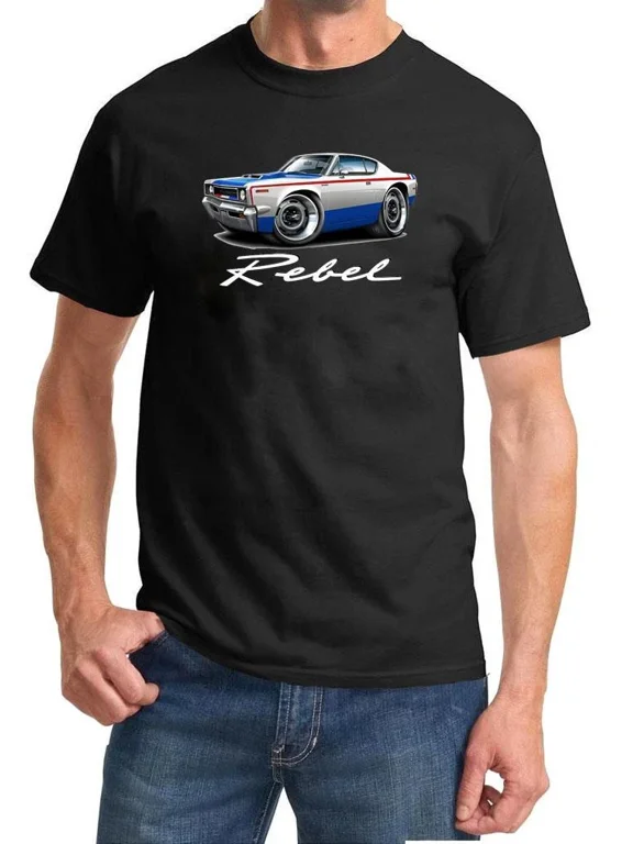 Reprint Rare 1970 AMC Rebel Machine Red/White/Blue Car Full Color Tshirt NEW FREE SHIPPING