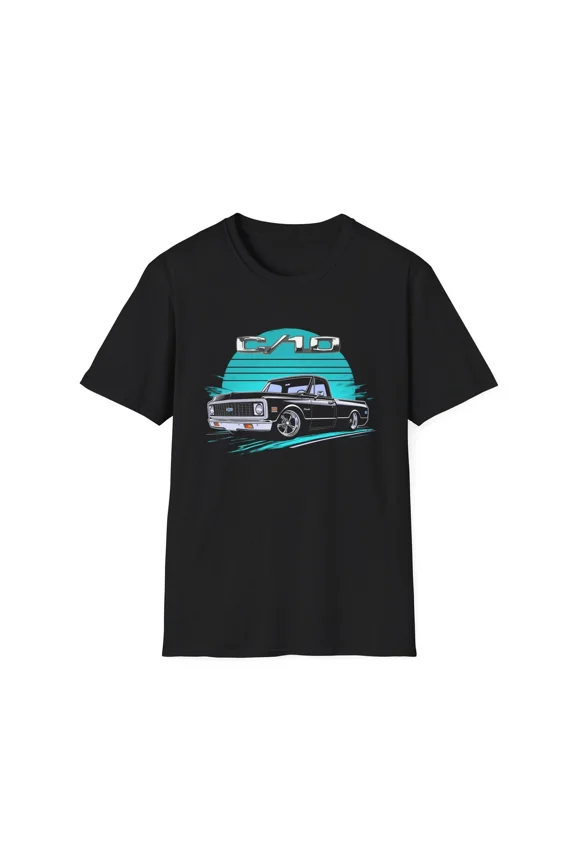 Reprint Rare 1970 Chevy C10 Pickup T-Shirt Classic Truck Graphic Retro Blue Sunset Design Tee