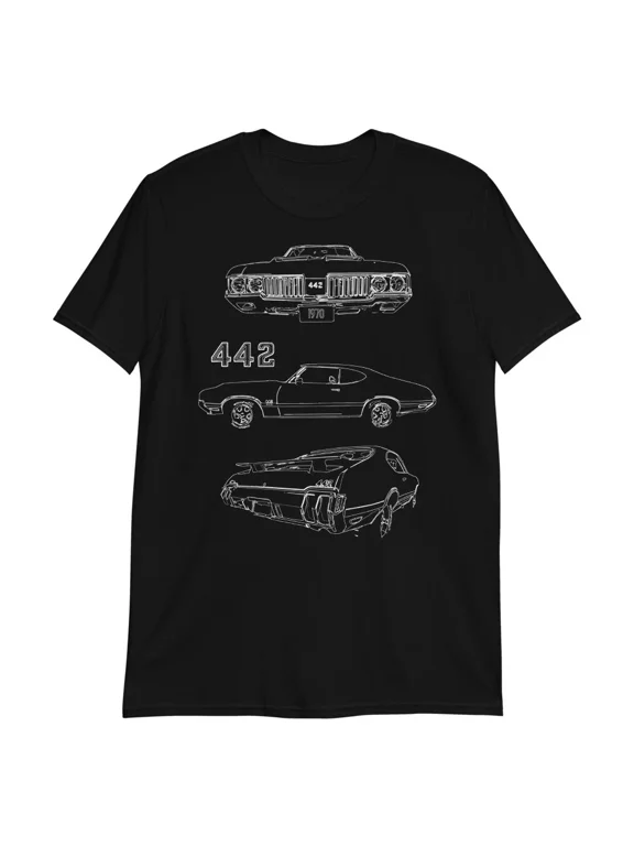 Reprint Rare 1970 Olds 442 Muscle Car Collector Cars Outline Art Short-Sleeve Unisex T-Shirt