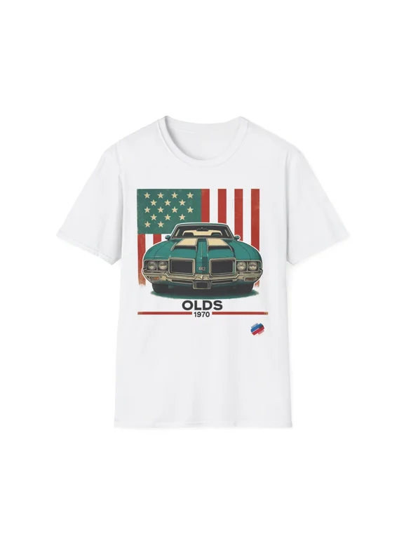 Reprint Rare 1970 Olds 442 Muscle Car USA Flag American Classic Vintage T-Shirt Tee