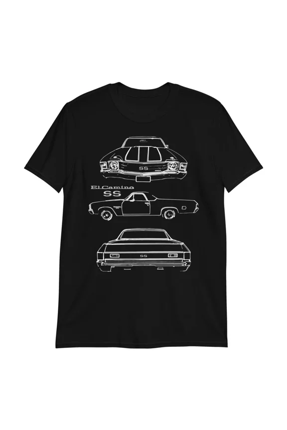 Reprint Rare 1972 El Camino SS Sketch Outline Art Gift Short-Sleeve Unisex T-Shirt