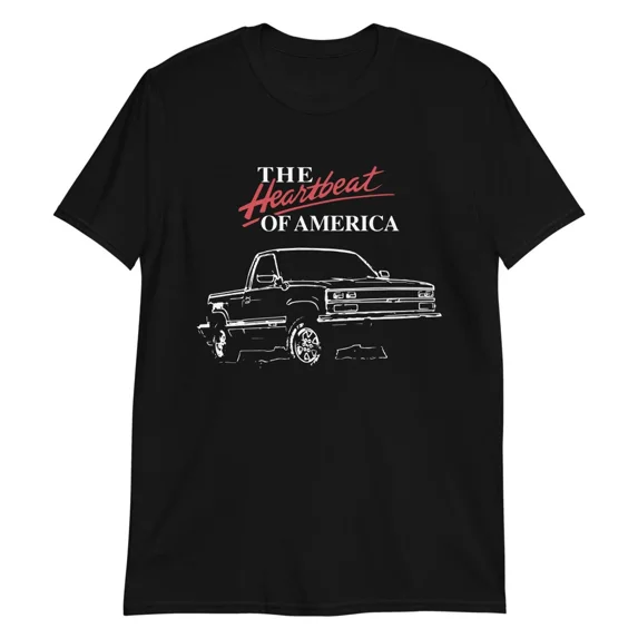 Reprint Rare 1990 Chevy K1500 Pickup Truck 4x4 Heartbeat of America Short-Sleeve T-Shirt