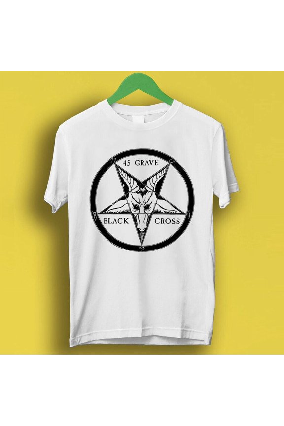 Reprint Rare 45 Grave Black Cross Punk Rock Retro Music Top Tee T Shirt P1884