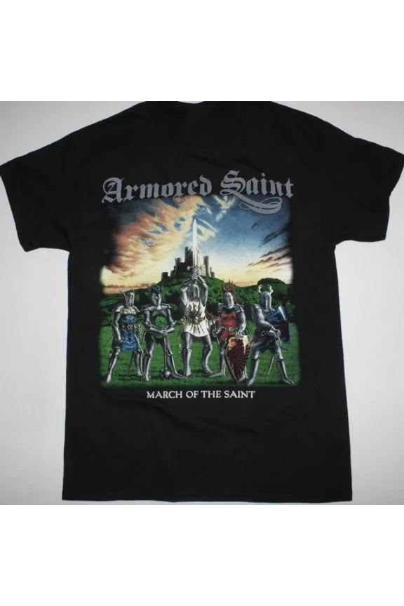 Reprint Rare ARMORED SAINT MARCH OF THE SAINT T-Shirt Short Sleeve Black Men S to 5XL