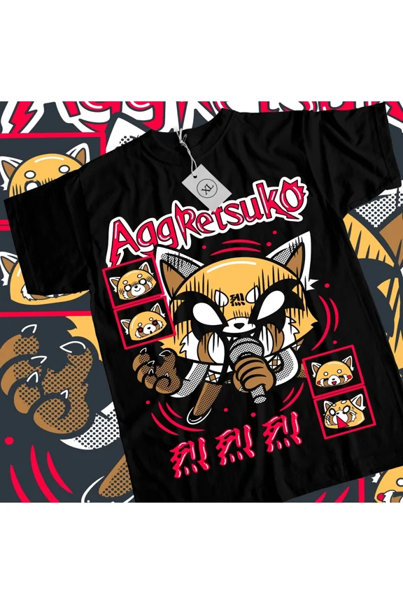 Reprint Rare Aggretsuko T-Shirt Aggressive Retsuko Kawaii Waifu Girl Anime Shirt Tee All Size
