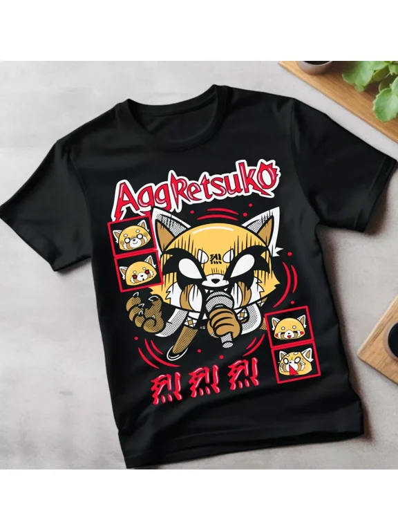 Reprint Rare Aggretsuko T-Shirt Aggressive Retsuko Kawaii Waifu Girl Anime Shirt Tee All Size
