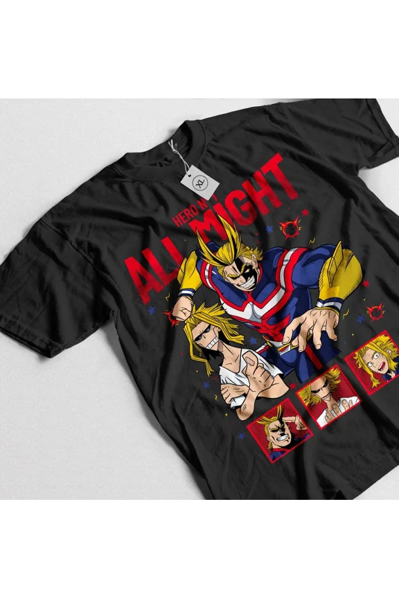 Reprint Rare All Might T-shirt Hawks My Hero Academia Boku Armor Strip Gift Shirt Black