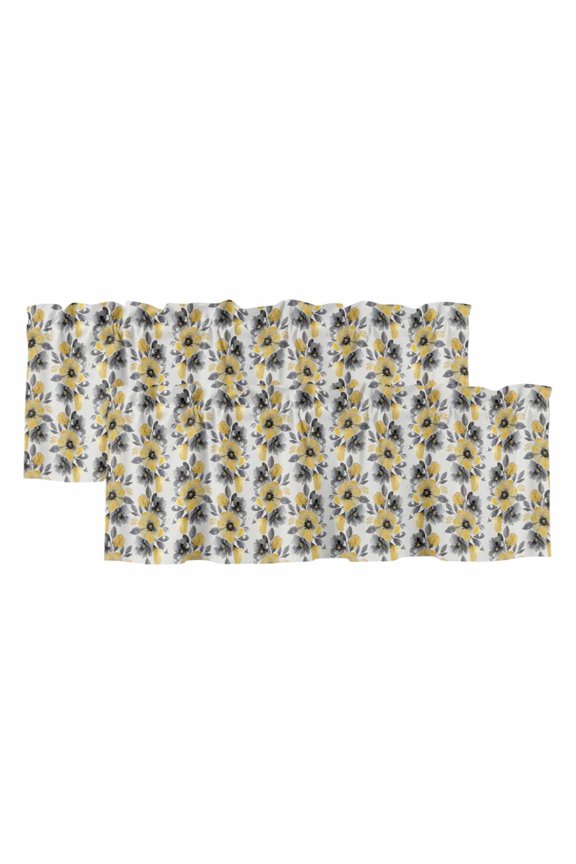 2 Pack Valances for Windows 42 x 12 Inch, Yellow Floral Decorative Kitchen Curtain Valance, Abstract Watercolor Flower Leaf Plant Rod Pocket Short Curtains Window Treatment for Bathroom/Cafe