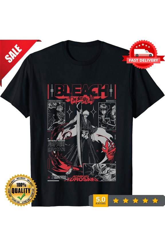 Reprint Rare Anime Bleach - Ichigo Getsuga Tensho T-Shirt Size S-5XL, Gift For Friends, ULTRA LIMITED-TH75202