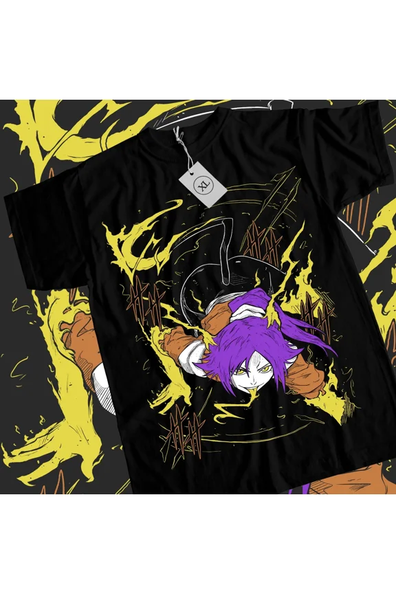 Reprint Rare Anime Bleach Yoruichi Shihouin Kawaii Waifu Graphic Black T-Shirt Size S-5XL