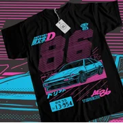 Reprint Rare Anime Initial D 86 Itsuki Fujiwara Neon Graphic Black T-Shirt Size S-5XL