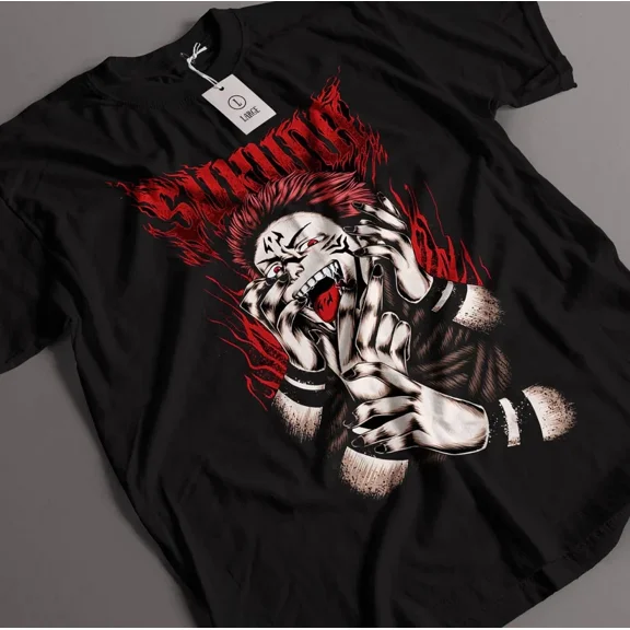 Reprint Rare Anime Jujutsu Kaisen Sukuna Black T Shirt Size S - 5XL