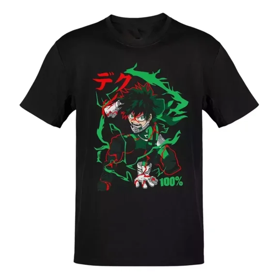 Reprint Rare Anime No Hero Izuku Midoriya Deku Rayos Verdes Letras Rojas T-Shirt Size S-5XL