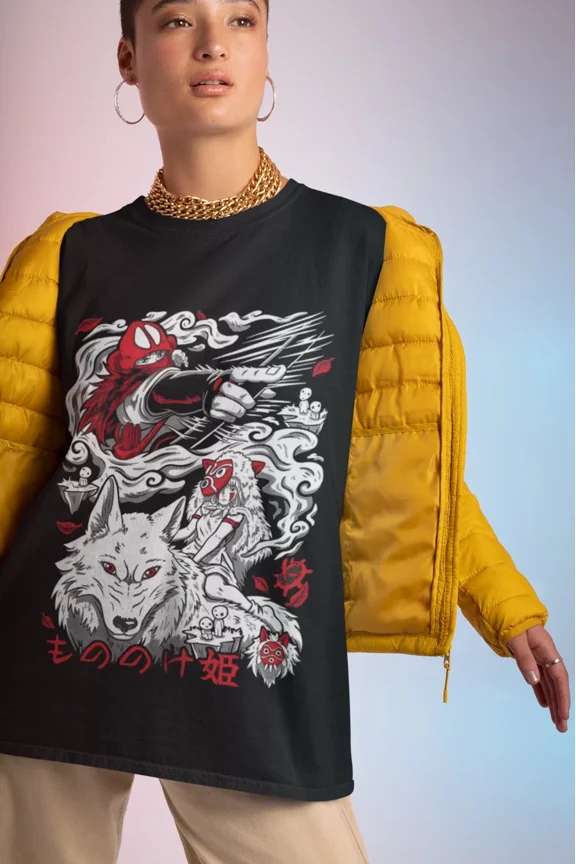 Reprint Rare Anime Princess Mononoke Hayao Miyazaki Black T Shirt Size S - 5XL