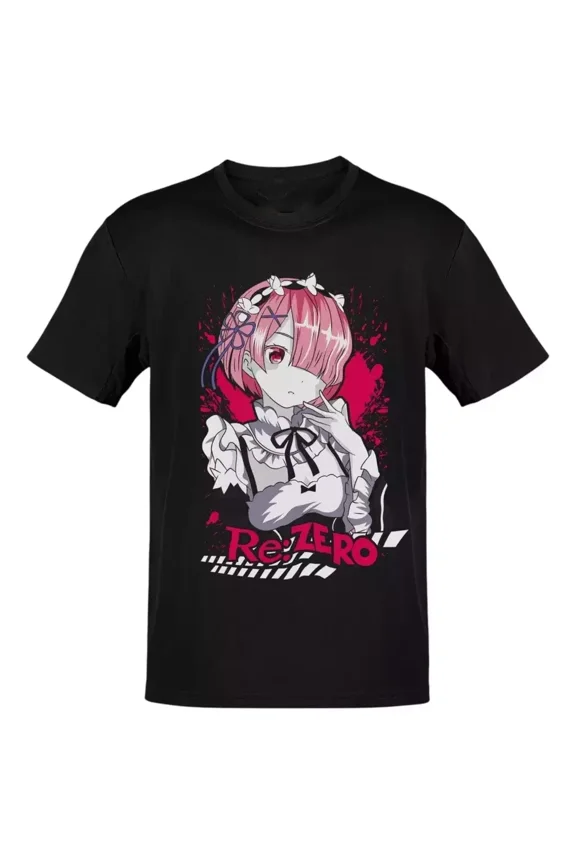 Reprint Rare Anime Re Zero Ram With Red T-Shirt Size S-5XL, Gift For Friends