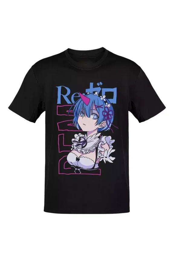 Reprint Rare Anime Re Zero Rem With Light Blue T-Shirt Size S-5XL, Gift For Friends