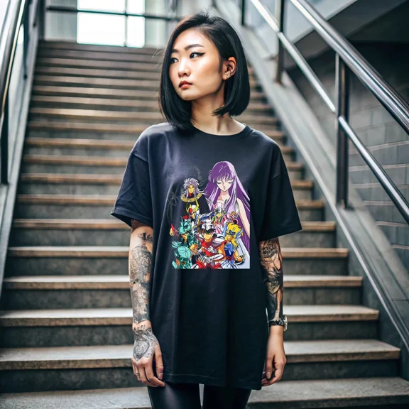 Reprint Rare Anime Saint Seiya Knights Of The Zodiac Hyoga Ikki Horror Black T-shirt