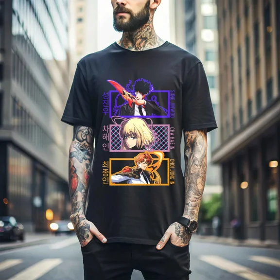 Reprint Rare Anime Solo Leveling Sung Jinwo Black T Shirt