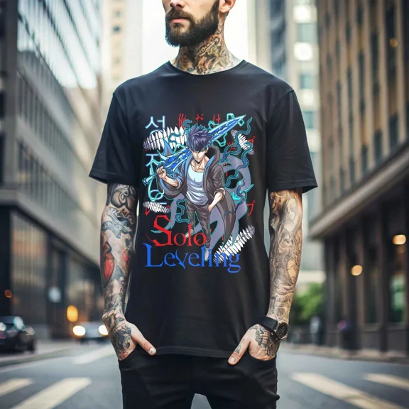 Reprint Rare Anime Solo Leveling Sung Jinwoo Liu Zhigang Black T Shirt #1