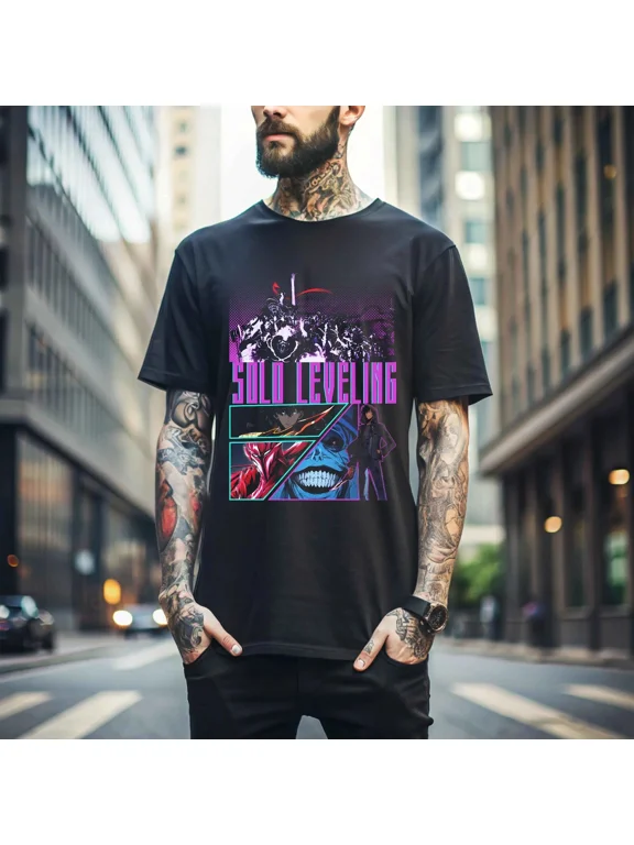 Reprint Rare Anime Solo Leveling Sung Jinwoo Liu Zhigang Black TShirt
