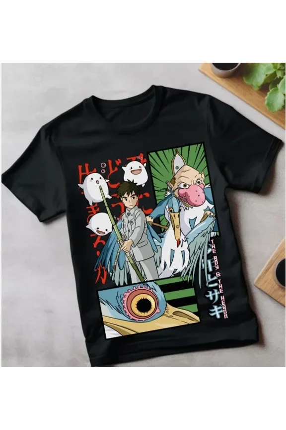 Reprint Rare Anime The Boy And The Heron Black T Shirt Size S - 5XL #1