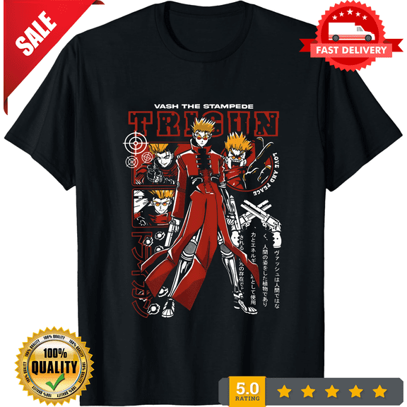 Reprint Rare Anime Trigun Vash The Stampede Moon Black T Shirt, LIMITED EDITION-TH72326