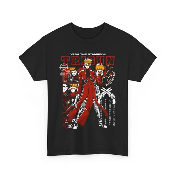 Reprint Rare Anime Trigun Vash The Stampede Moon Black T Shirt
