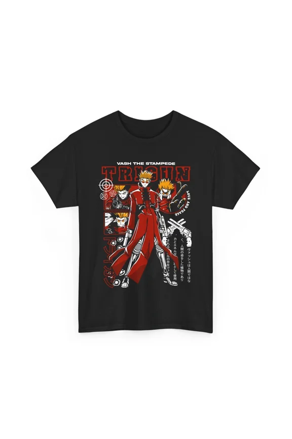 Reprint Rare Anime Trigun Vash The Stampede Moon Black T Shirt
